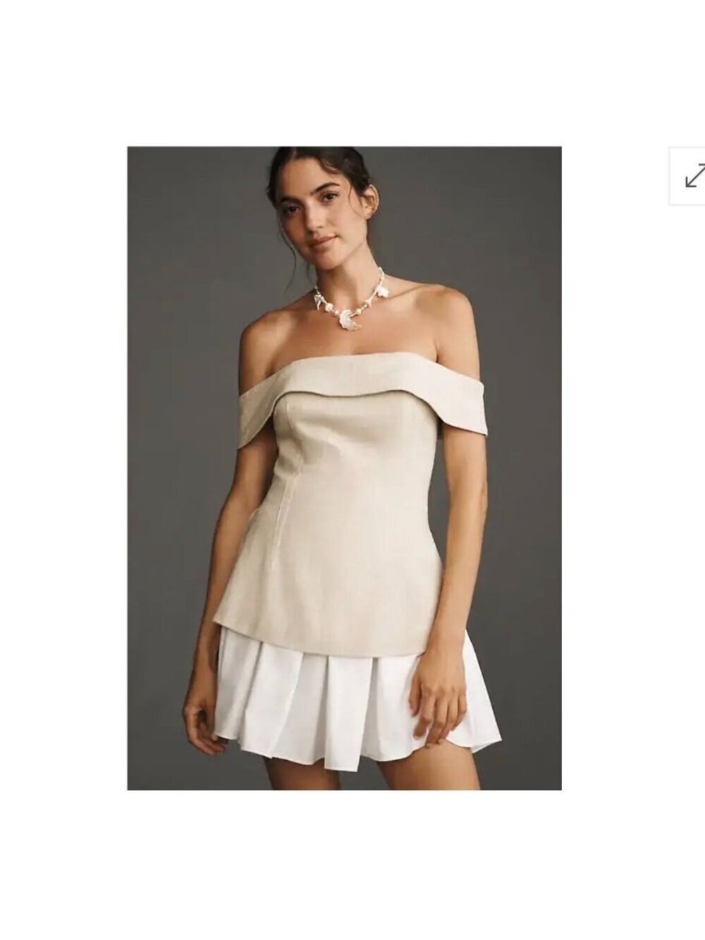 Maude Club Grace Off Shoulder Beige Mini Dress Pleated Women’s Size XSP